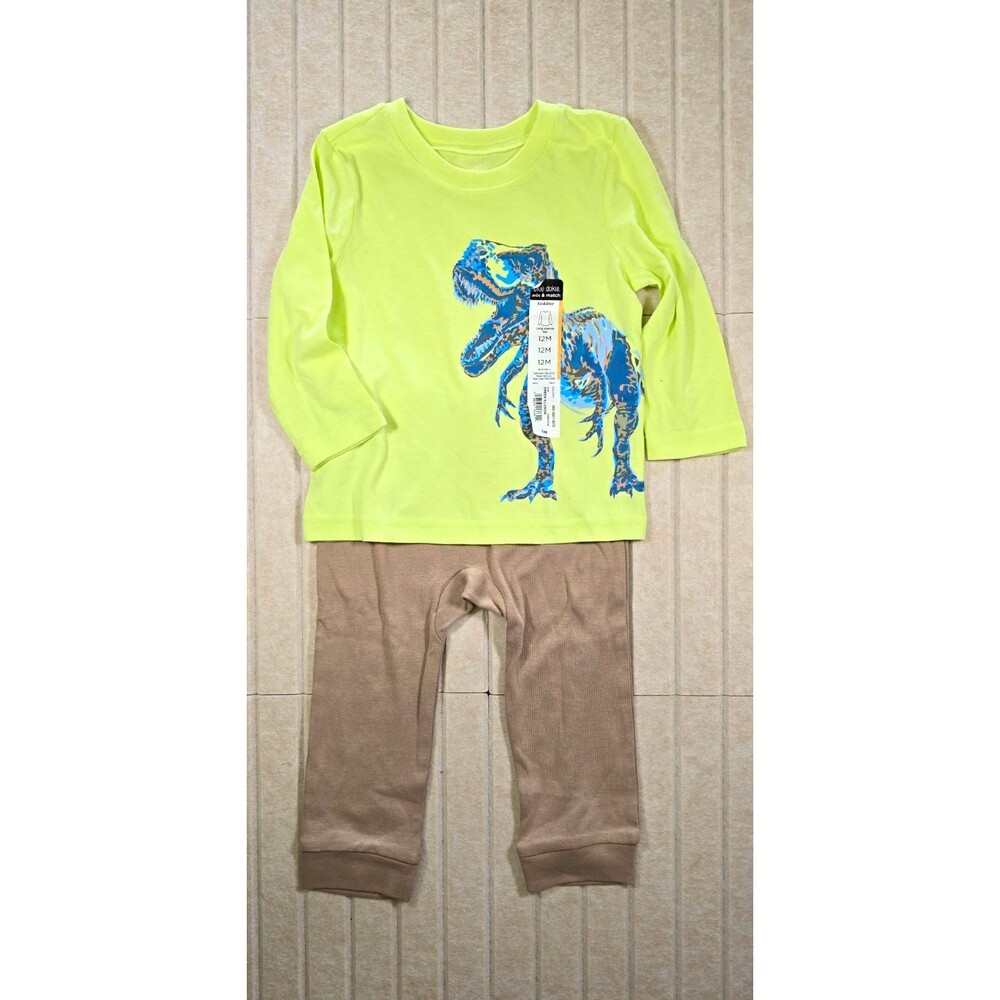 Okie Dokie 2pc Unisex Baby Outfit Set 9-12M Dinosaur Tee & Pants Green